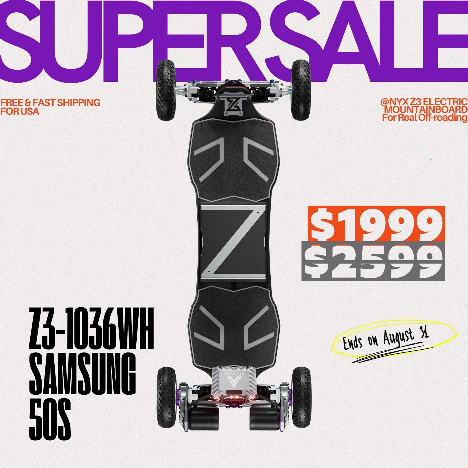 Acedeck® Nyx Z3 Off-road Electric Skateboard-【Super Sale】