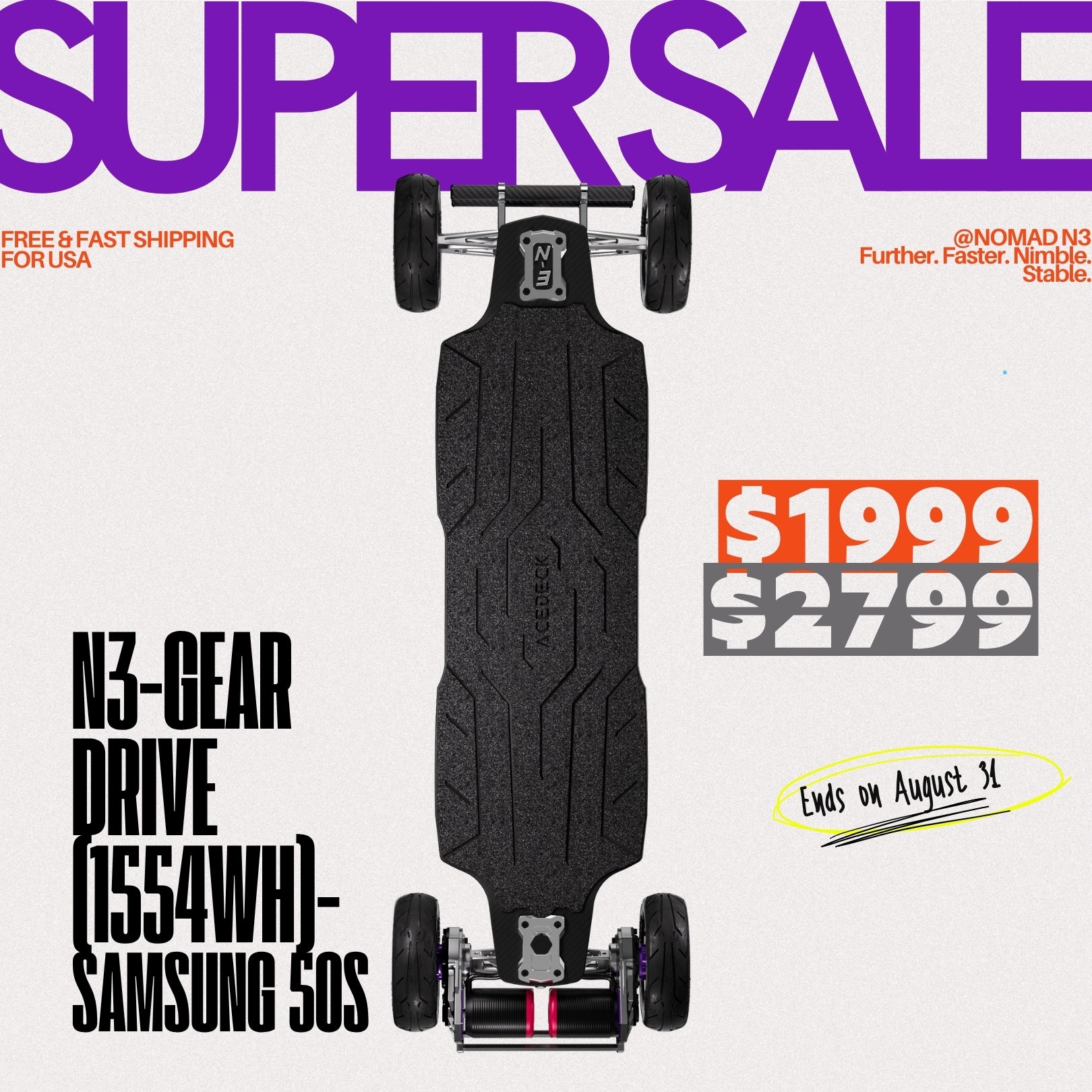 Acedeck® Nomad N3 Electric Skateboard-【Super Sale】