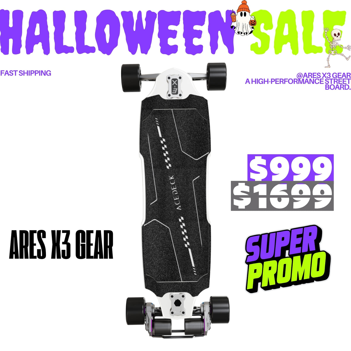 Acedeck® Ares X3 GEAR Electric Skateboard-Most Powerful Electric Skateboard for Street/Carbon Fiber Acedeck® Electric Skateboards
