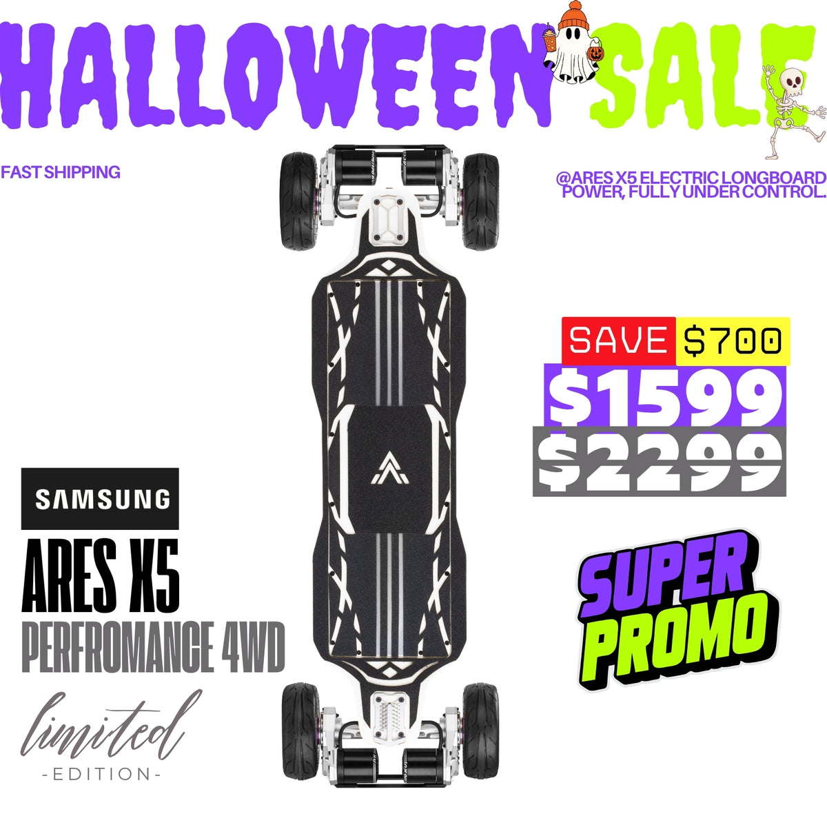 Acedeck® Ares X5 Electric Skateboard-High Performance All-terrain/ Carbon Fiber Acedeck® Electric Skateboards