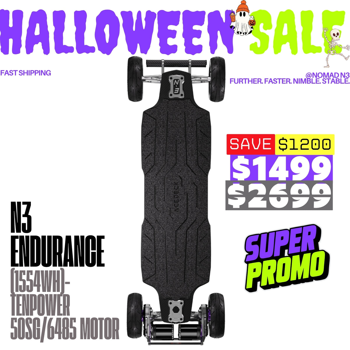 Acedeck® Nomad N3 Electric Skateboard-Best All-terrain Long Range Electric Skateboard Acedeck® Electric Skateboards