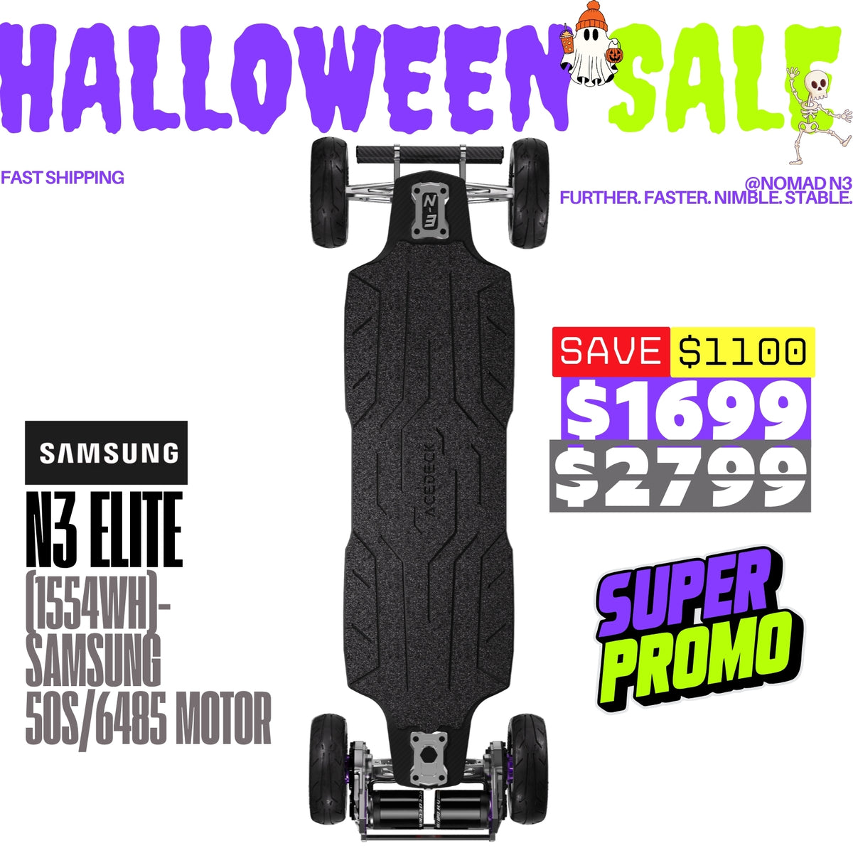 Acedeck® Nomad N3 Electric Skateboard-Best All-terrain Long Range Electric Skateboard Acedeck® Electric Skateboards