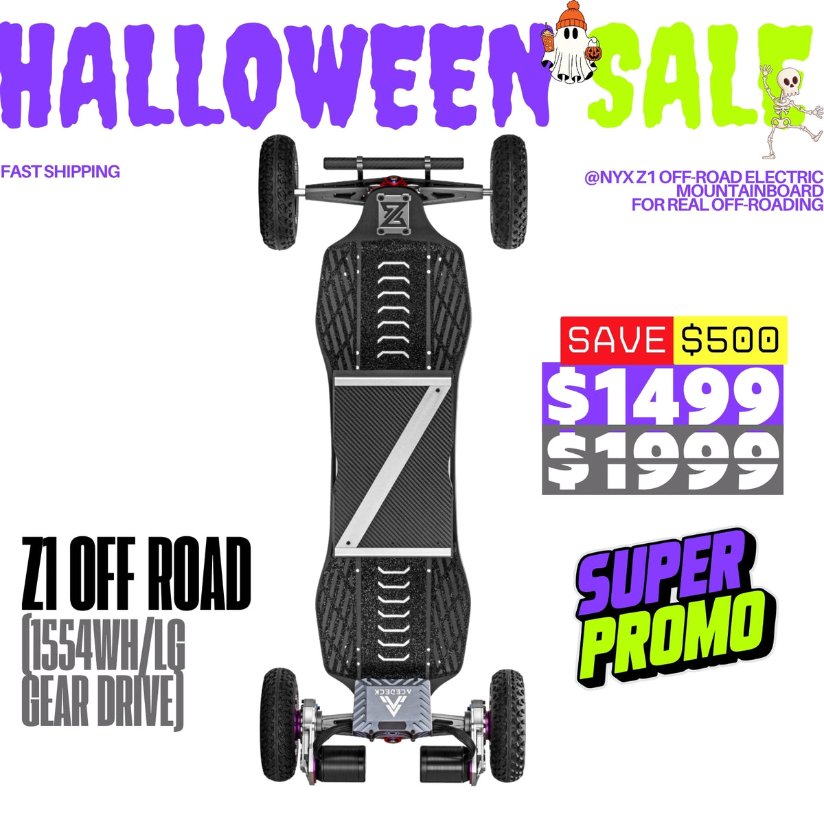 Acedeck® Nyx Z1 Electric Skateboard 3.0-Best Off Road Electric Skateboard Acedeck® Electric Skateboards