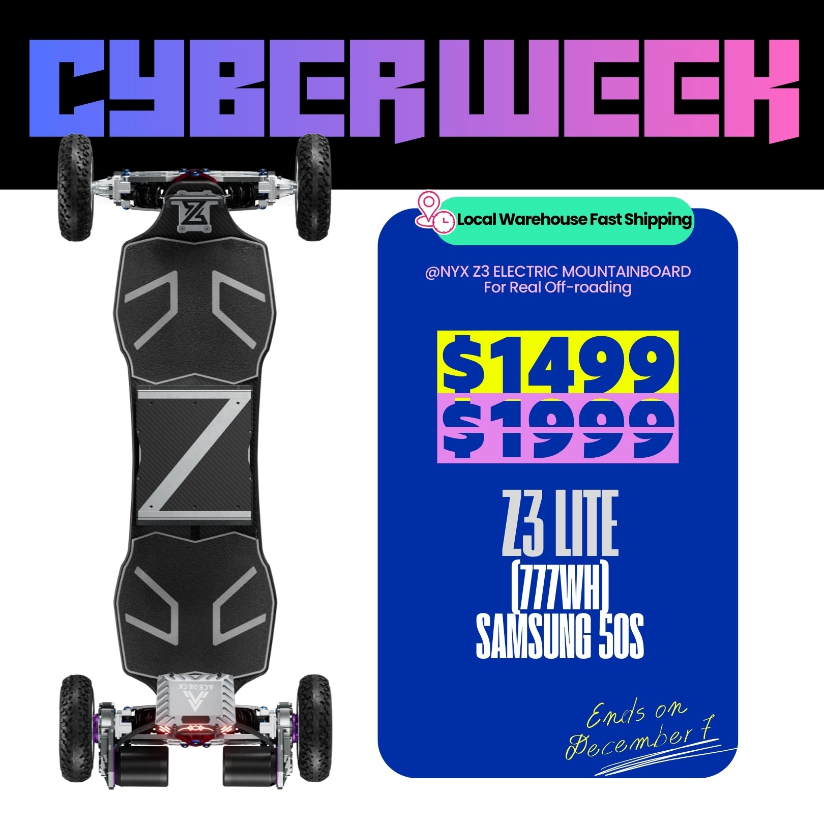 Acedeck® Nyx Z3 Off-road Electric Skateboard-Best for off-roading