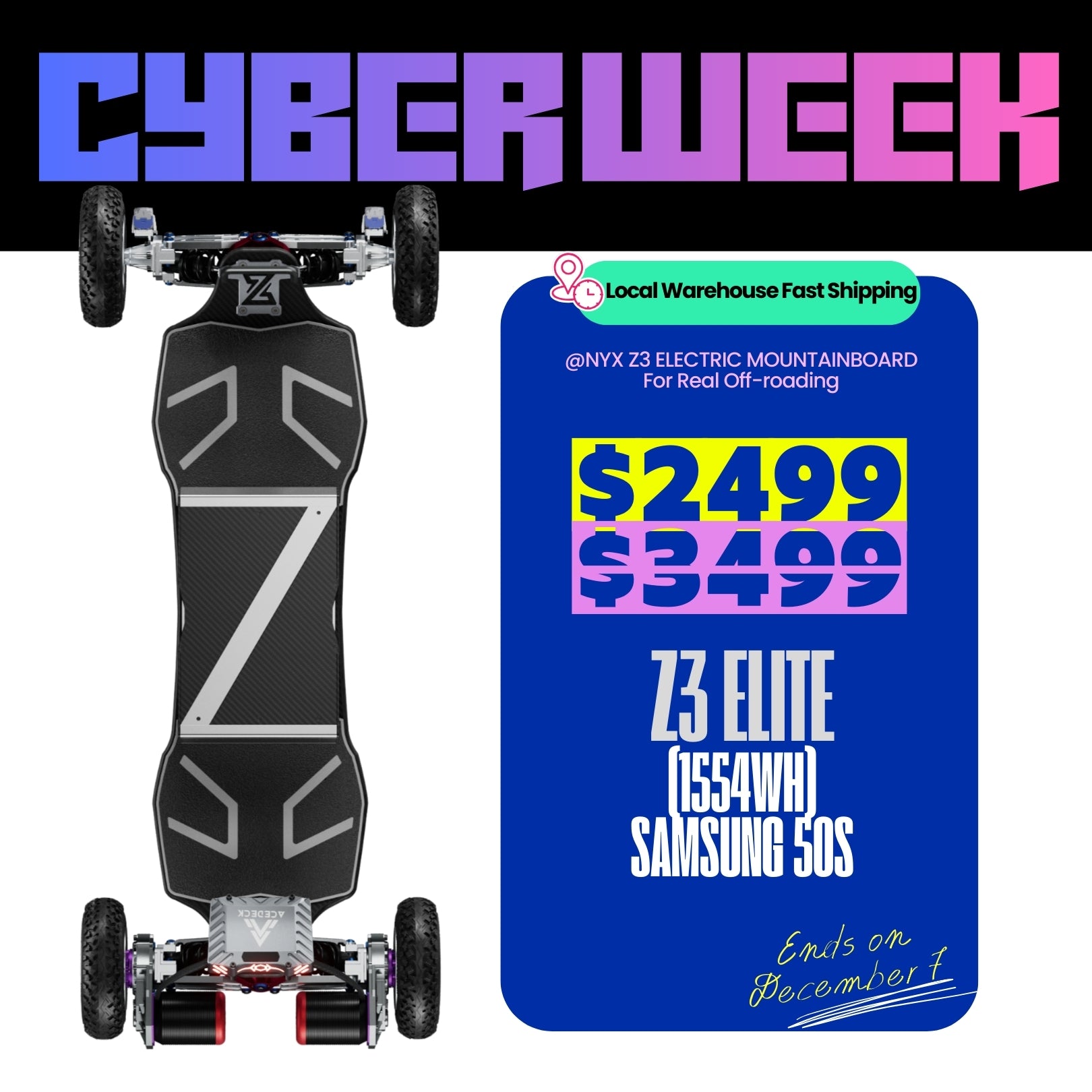 Acedeck® Nyx Z3 Off-road Electric Skateboard-Best for off-roading