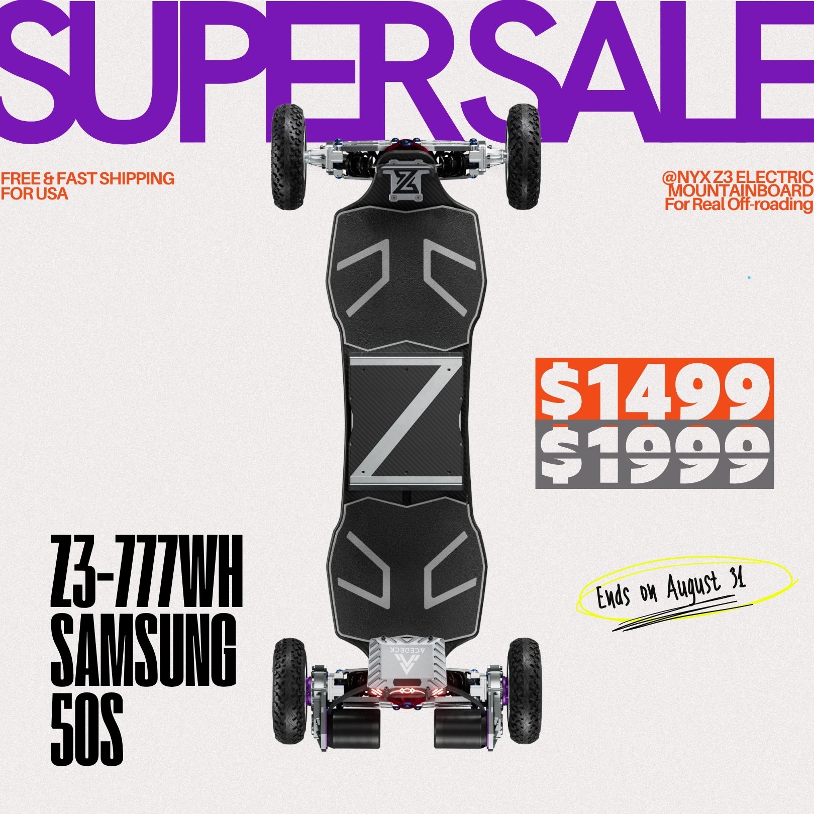 Acedeck® Nyx Z3 Off-road Electric Skateboard-【Super Sale】