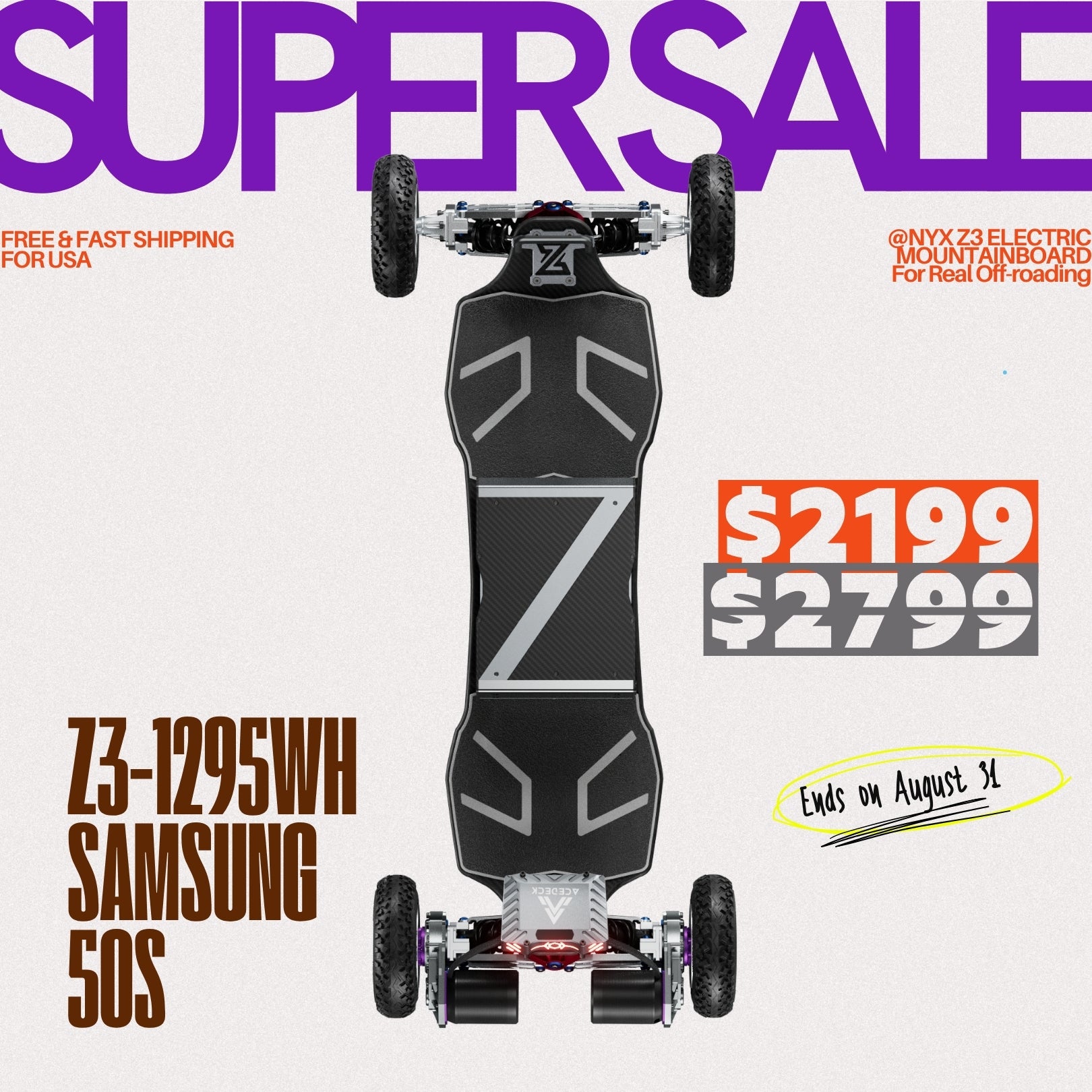 Acedeck® Nyx Z3 Off-road Electric Skateboard-【Super Sale】