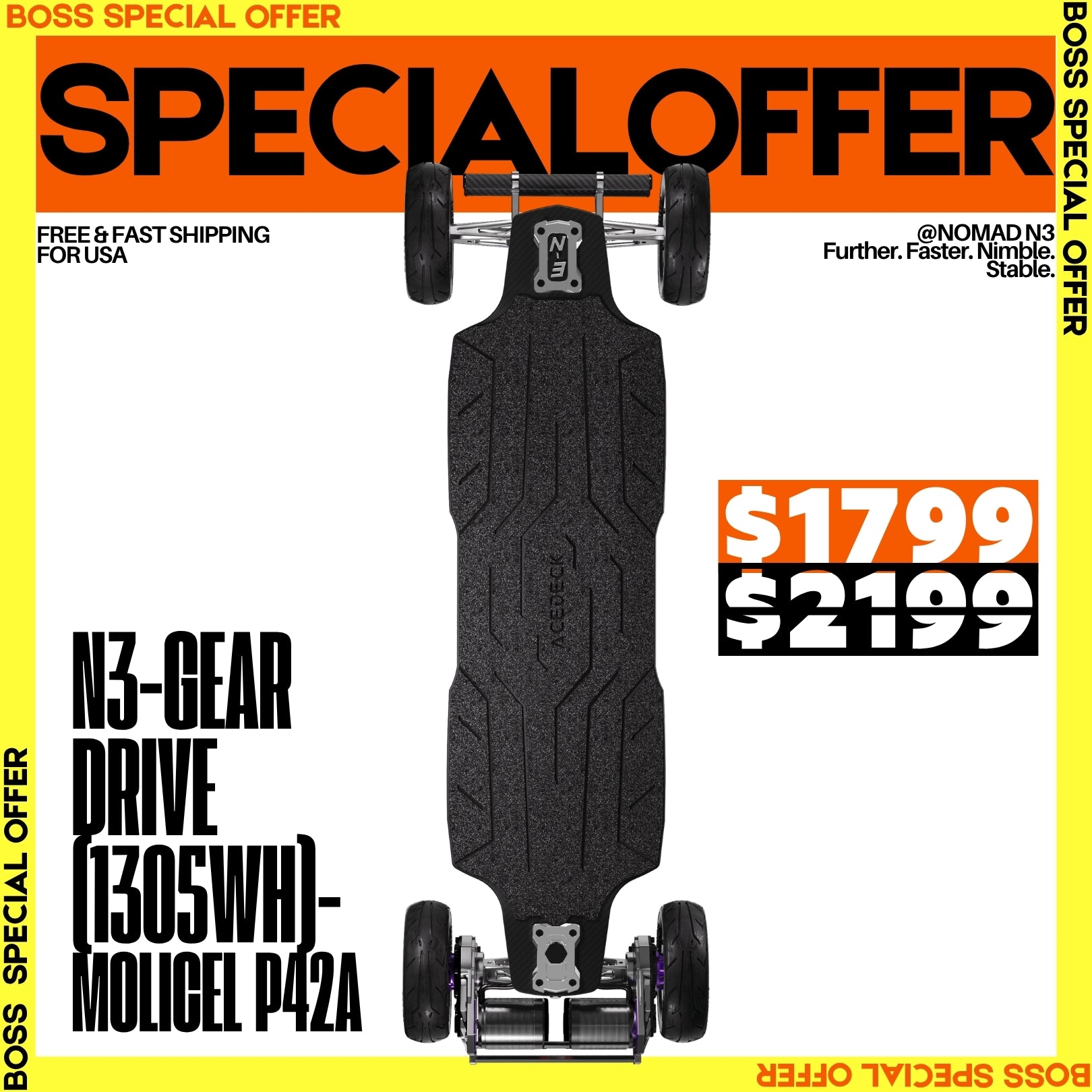 Acedeck® Nomad N3 Electric Skateboard[【Boss Special Offer】