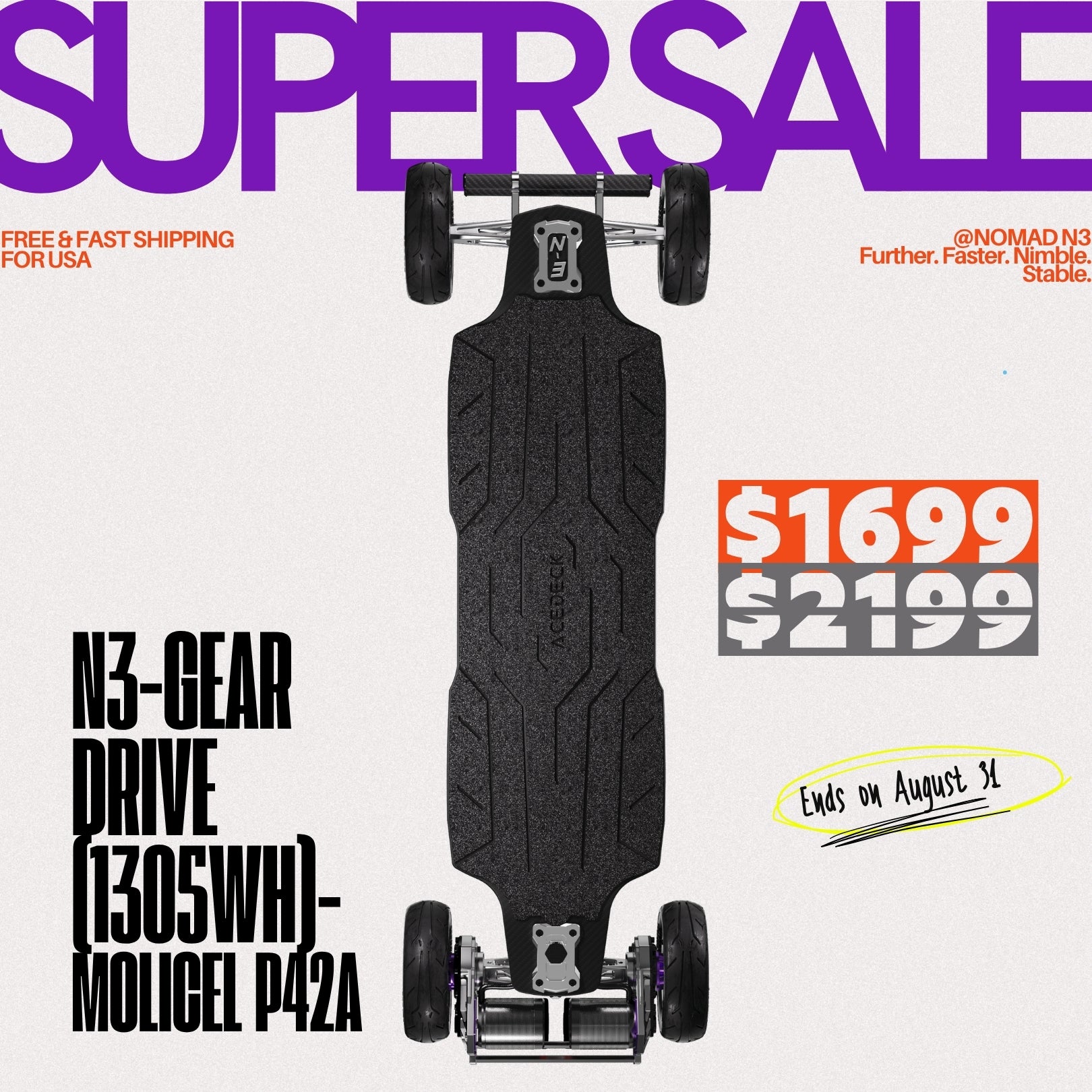 Acedeck® Nomad N3 Electric Skateboard-【Super Sale】