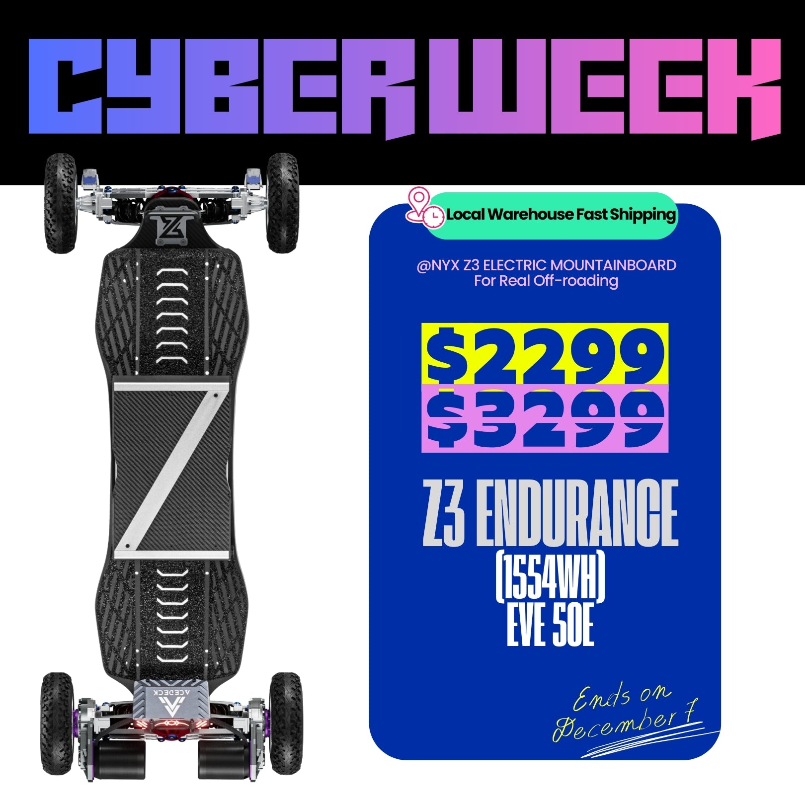 Acedeck® Nyx Z3 Off-road Electric Skateboard-Best for off-roading