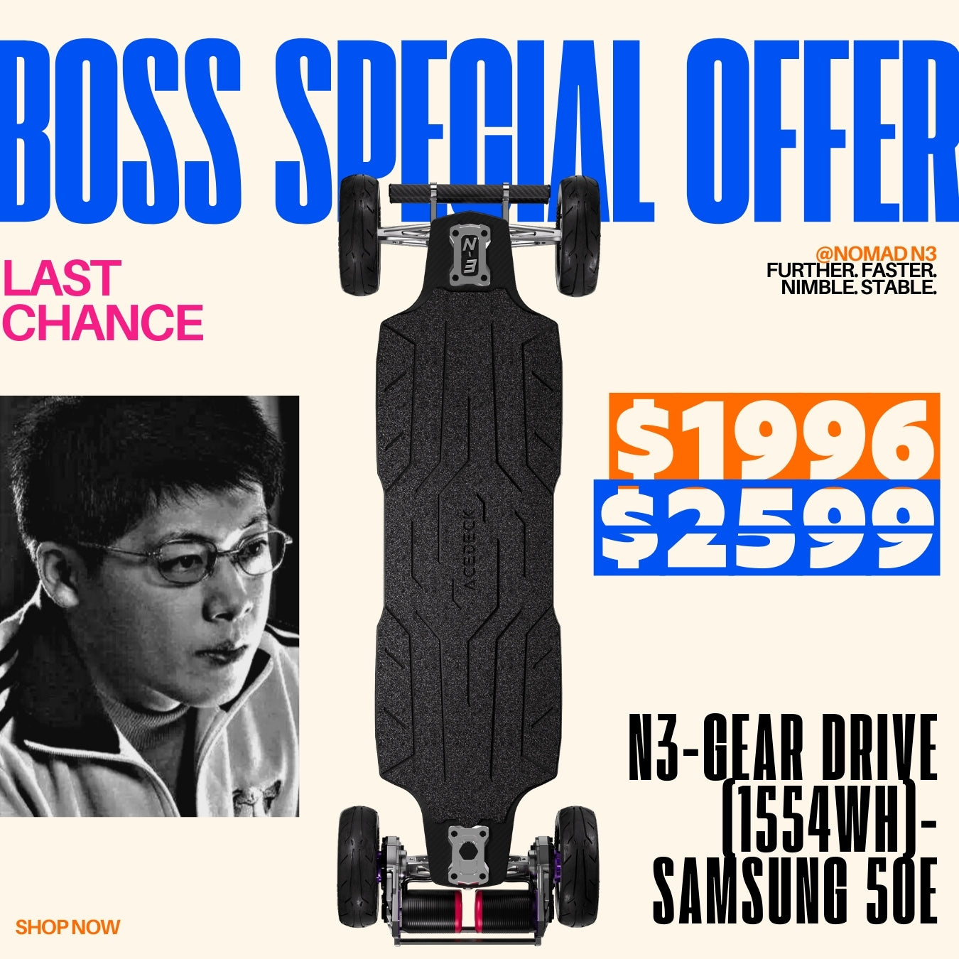 Acedeck® Nomad N3 Electric Skateboard-BOSS SPECIAL OFFER