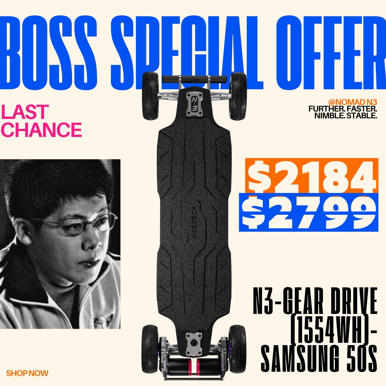 Acedeck® Nomad N3 Electric Skateboard-BOSS SPECIAL OFFER