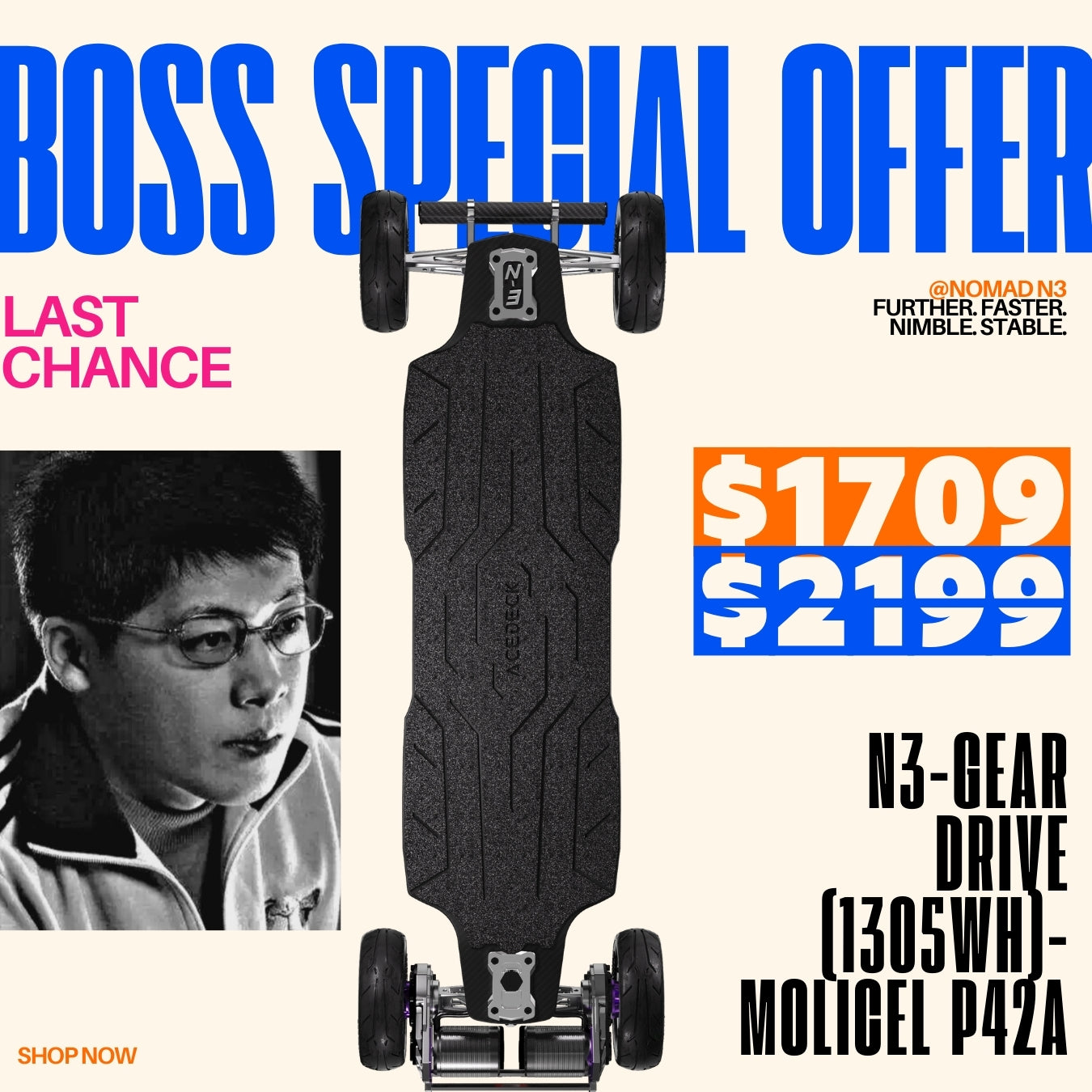 Acedeck® Nomad N3 Electric Skateboard-BOSS SPECIAL OFFER