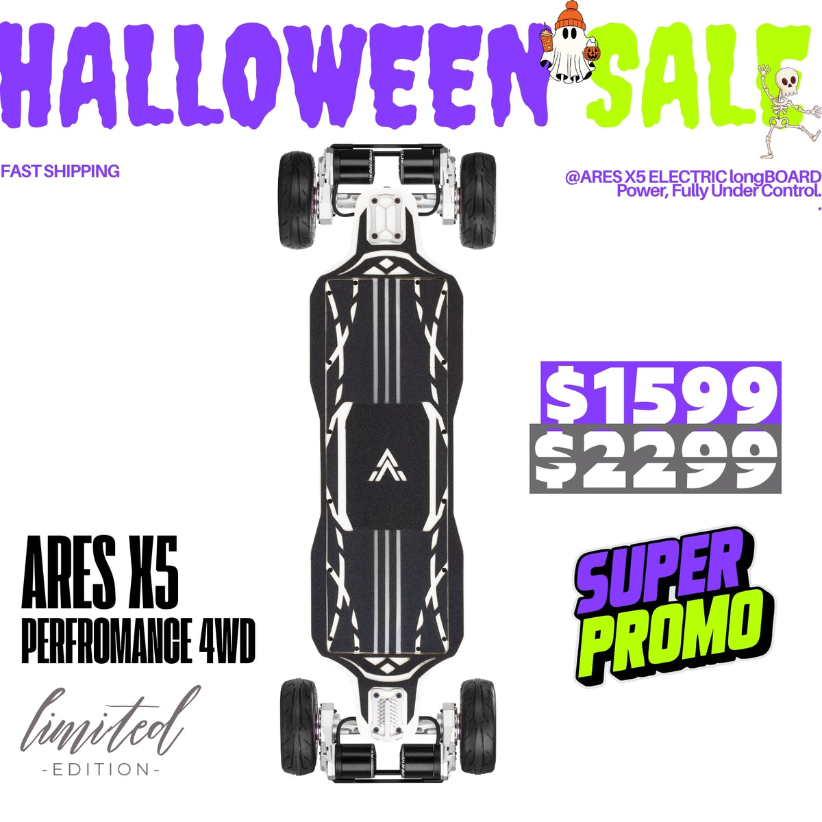 Acedeck® Ares X5 Electric Skateboard-High Performance All-terrain/ Carbon Fiber Acedeck® Electric Skateboards