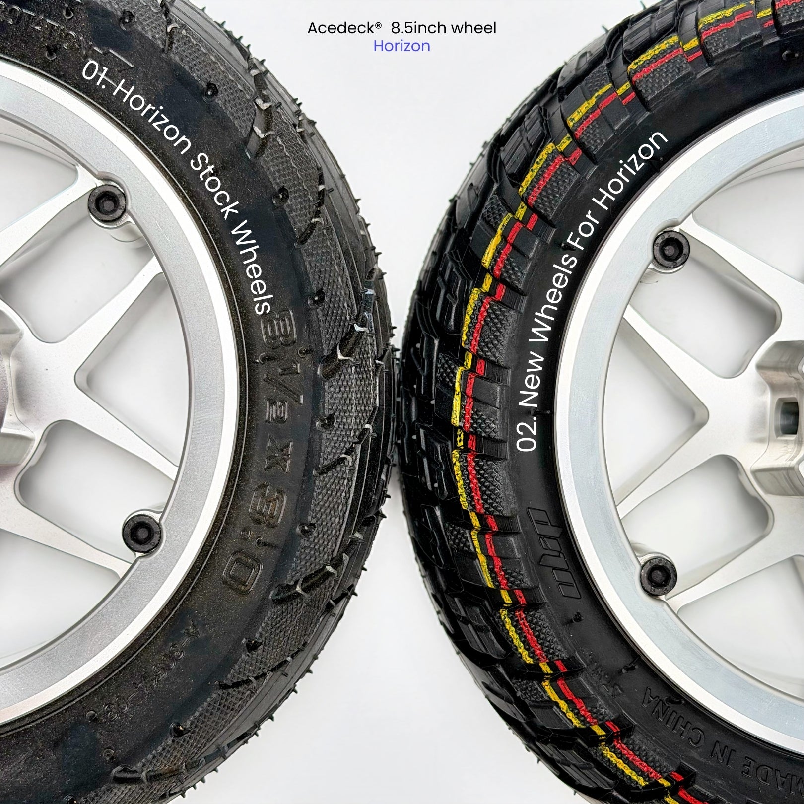 Acedeck® Horizon 8.5 inch(215mm) Wheel Set, Tire, Inner Tube, CNC Hub