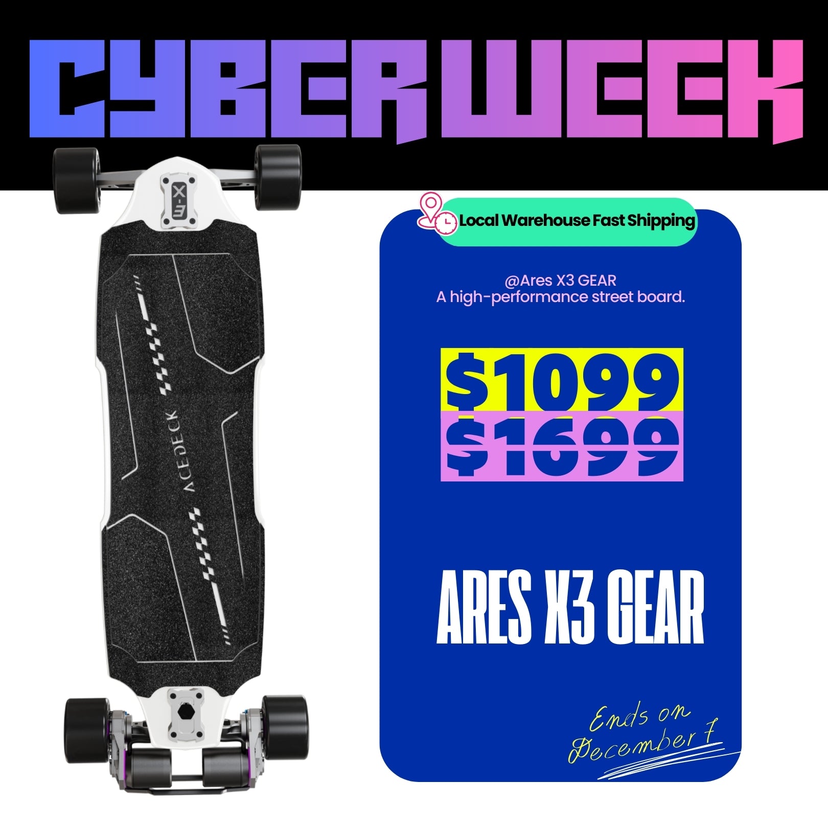 Acedeck® Ares X3 GEAR Electric Skateboard