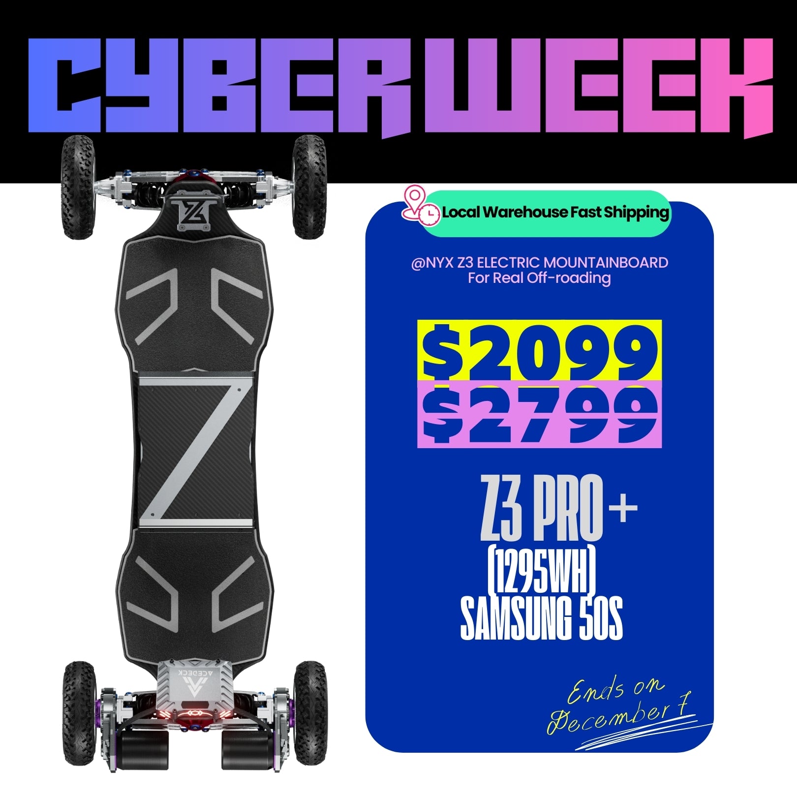 Acedeck® Nyx Z3 Off-road Electric Skateboard-Best for off-roading