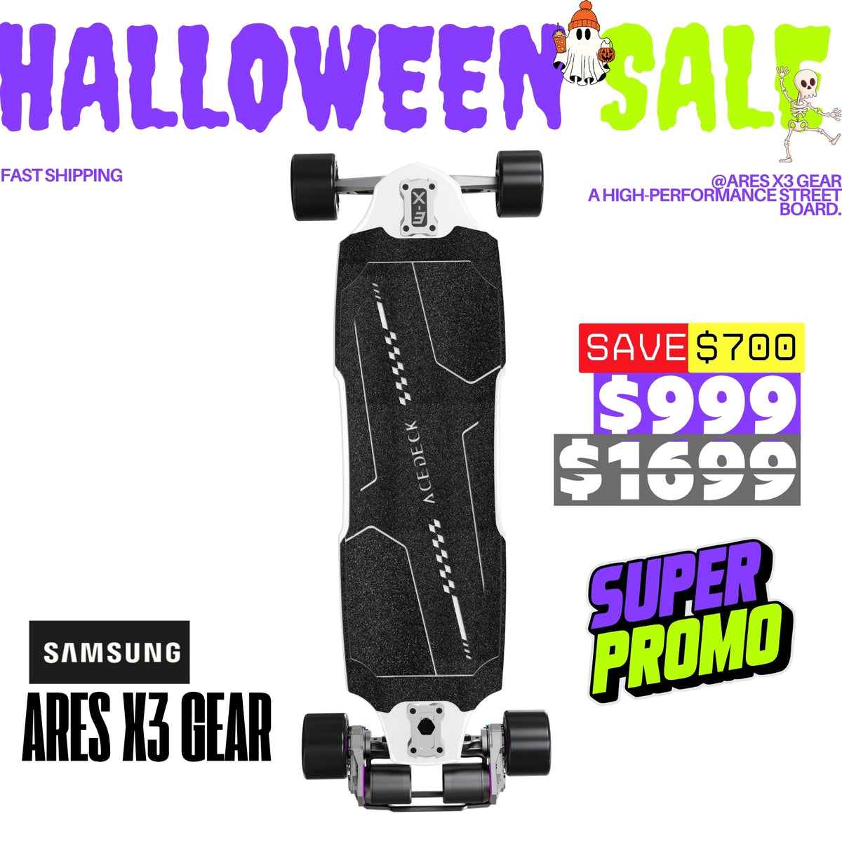 Acedeck® Ares X3 GEAR Electric Skateboard-Most Powerful Electric Skateboard for Street/Carbon Fiber Acedeck® Electric Skateboards