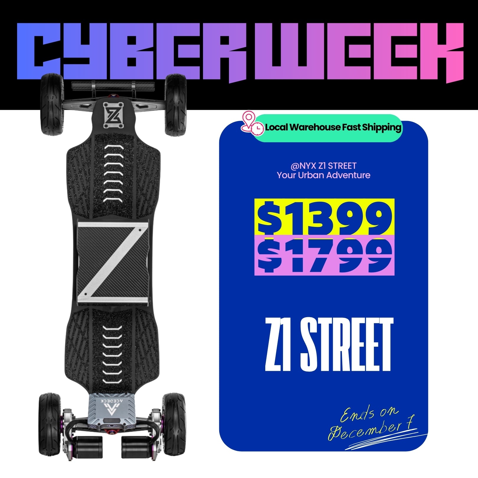 Acedeck® Nyx Z1 Electric Skateboard-2025 NEW