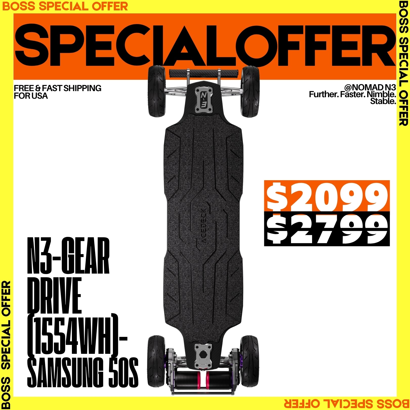 Acedeck® Nomad N3 Electric Skateboard[【Boss Special Offer】