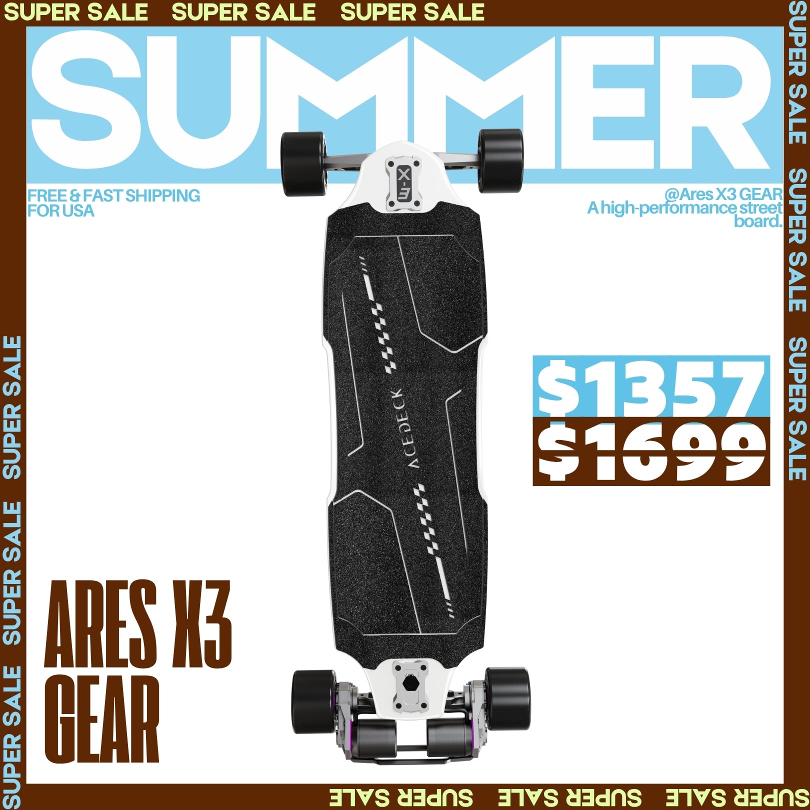 Acedeck® Ares X3 GEAR Electric Skateboard