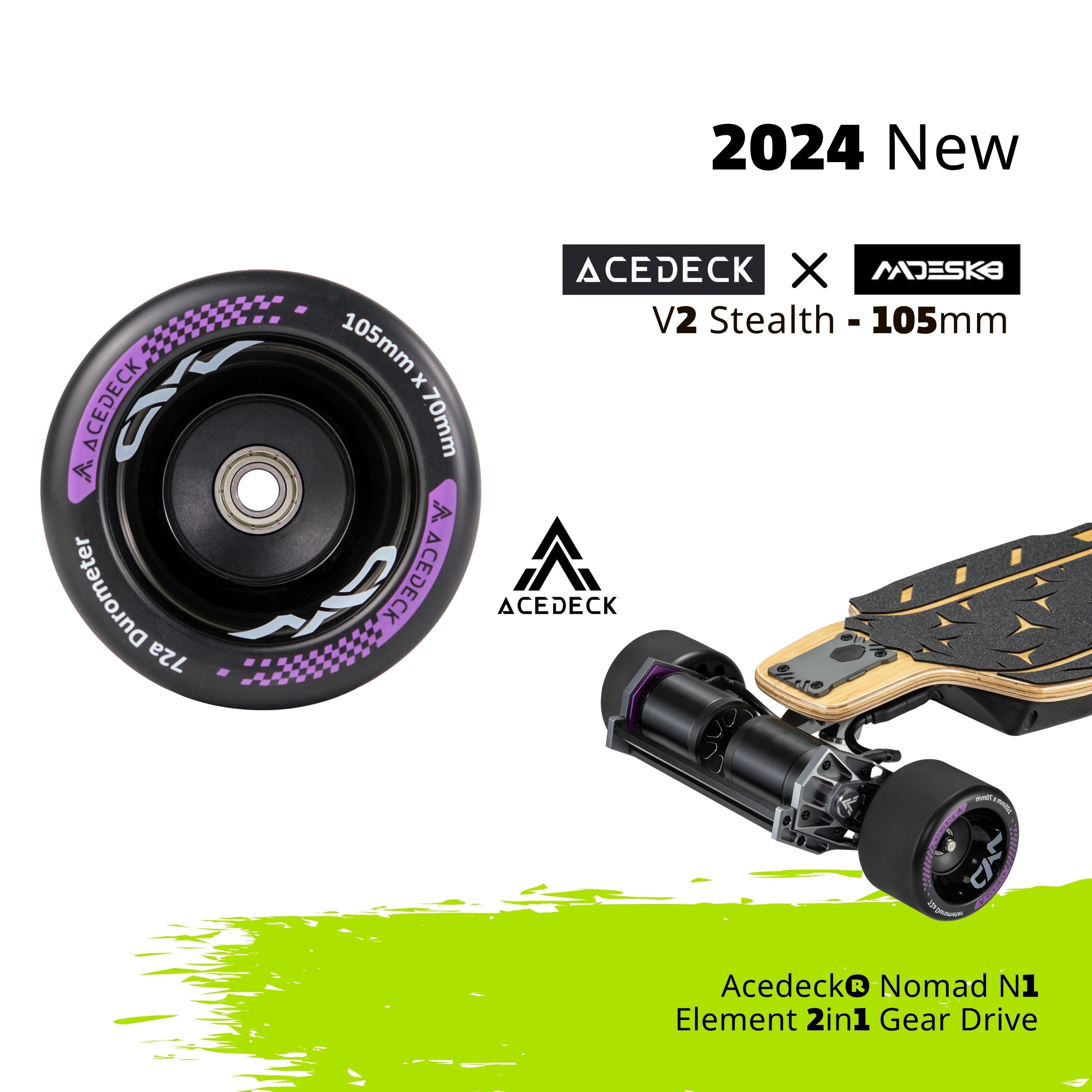 Acedeck® x MADESK8® V2 Stealth 105mm Wheel - Ares X1,Ares X3, Nomad N1, Stella S1, Stella S3, Stella Mini